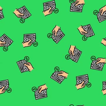 Cash payment vector seamless pattern Stock Illustration