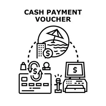 Cash payment voucher process concept illustrating transaction Stock Illustration