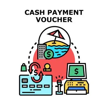Cash payment voucher process concept illustrating transaction Stock Illustration