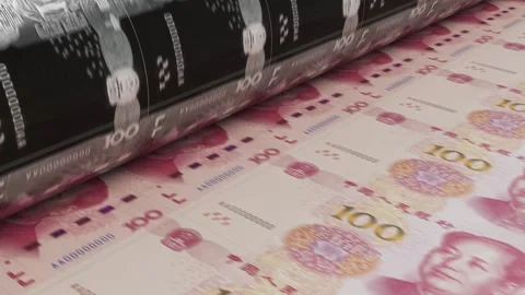 Cash in printer YUAN 4K Stock Footage 166000838