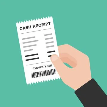 Cash Receipt Held in Hand with Barcode and Thank You Text Stock Illustration