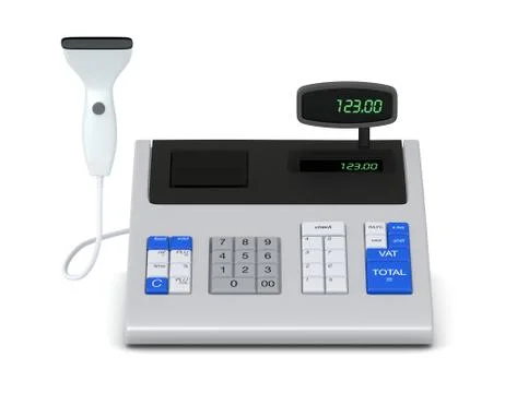 Cash register and barcode reader 库存插图