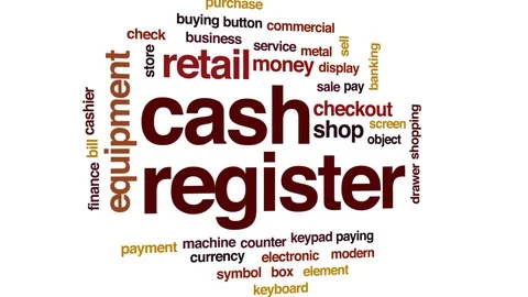 Cash register animated word cloud, text design animation. Stock Footage 77047072