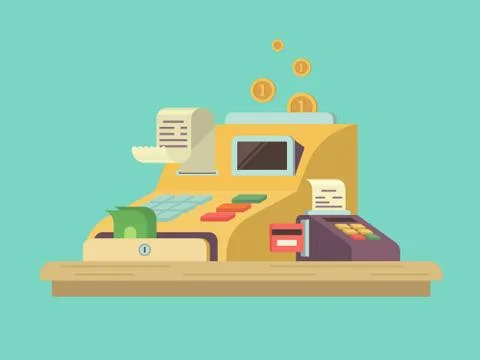 Cash register in flat style Stock Illustration