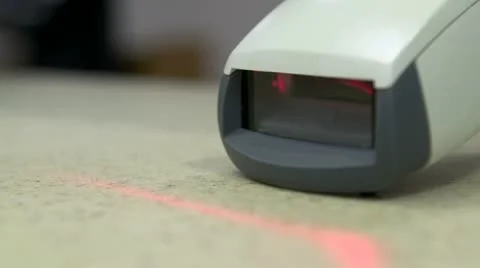 Cash register hand scanner blinking Stock Footage 12506484