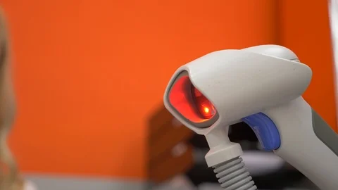 Cash register hand scanner blinking. flickers red light Stock Footage 91656695