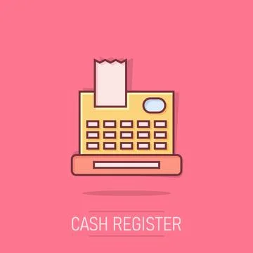 Cash register icon in comic style. Check machine cartoon vector illustratio.. Stock Illustration