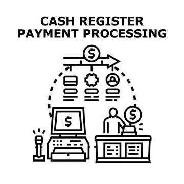 Cash register processing electronic payment transaction system Stock Illustration
