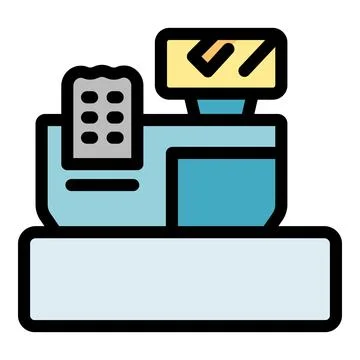 Cash register processing payment with check mark on screen Illustrazione stock