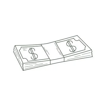 Cash in stack, doodle sketch style illustration Illustrazione stock