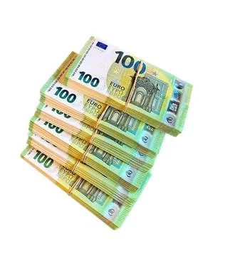 Cash stack of euro money notes isolated on white background. Stock Photos