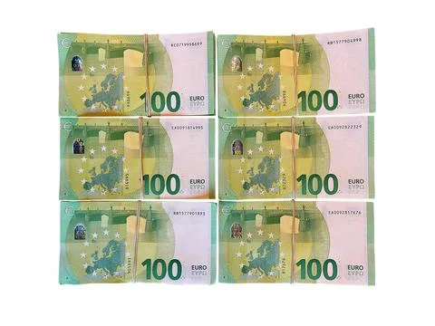 Cash stack of euro money notes isolated on white background. Stock Photos