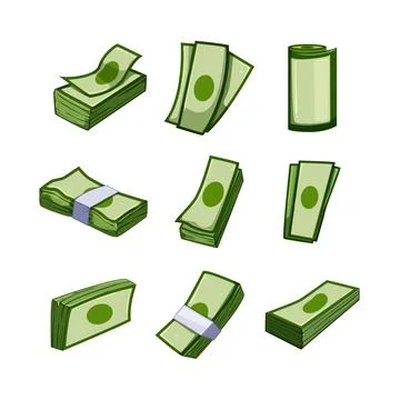 Cash stack set cartoon vector illustration 스톡 일러스트