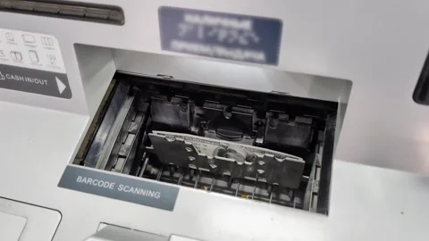 Cash transaction process inside automated banking machine, US dollar banknotes Stock Footage 342230702