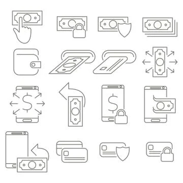 Cash transactions, payment methods, financial transactions. Line icons set. V Stock Illustration