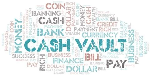Cash Vault typography vector word cloud. Ilustración de archivo
