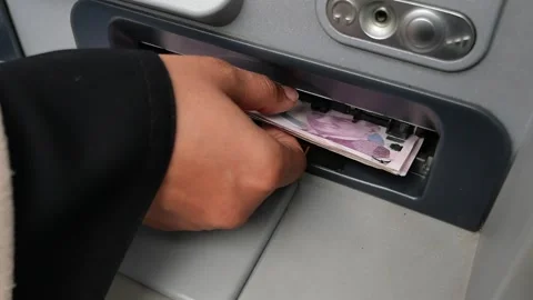 Cash withdrawal process at an ATM in Turkey Video stock 314146199