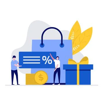 Cashback and customer loyalty program vector illustration concept with charac Stock Illustration