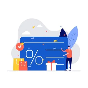 Cashback and customer loyalty program vector illustration concept with charac Stock Illustration