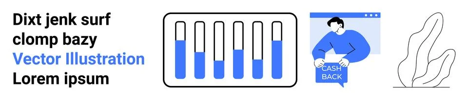 Cashback and Data Visualization in Blue-Themed Vector Art Illustrazione stock