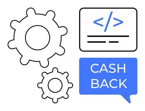 Cashback benefits, software development, coding, e-commerce, financial techno Stock Illustration