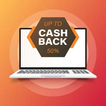 Cashback with computer laptop icon in flat style. Money back label vector i.. Illustrazione stock