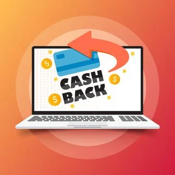 Cashback with computer laptop icon in flat style. Money back label vector i.. Stock Illustration