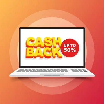 Cashback with computer laptop icon in flat style. Money back label vector i.. Stock Illustration