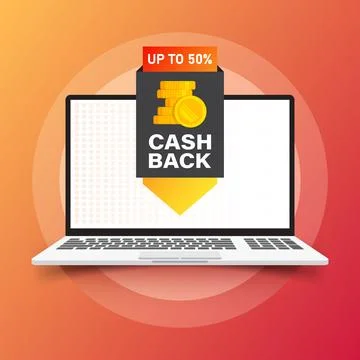 Cashback with computer laptop icon in flat style. Money back label vector i.. 库存插图