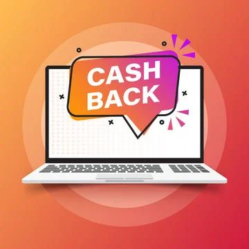 Cashback with computer laptop icon in flat style. Money back label vector i.. 库存插图