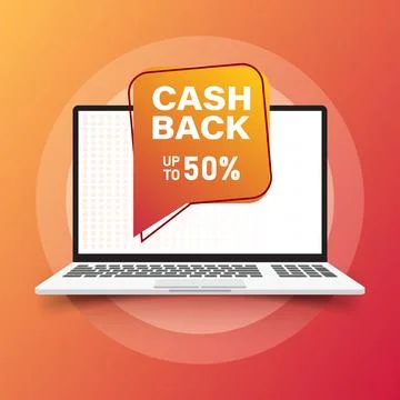 Cashback with computer laptop icon in flat style. Money back label vector i.. イラスト素材