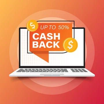 Cashback with computer laptop icon in flat style. Money back label vector i.. Stock Illustration