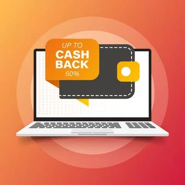 Cashback with computer laptop icon in flat style. Money back label vector i.. Stock Illustration