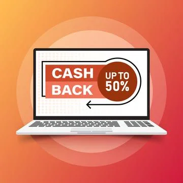 Cashback with computer laptop icon in flat style. Money back label vector i.. Stock Illustration