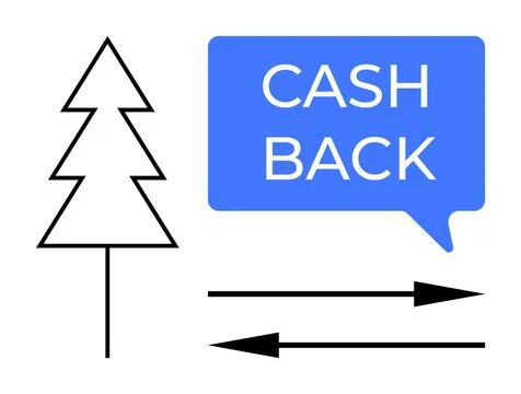 Cashback Concept with Blue Speech Bubble, Arrows, and Minimalist Tree Symbol Stock Illustration