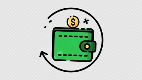 Cashback concept featuring a green leather wallet with yellow coins and arrows Видео 346936799