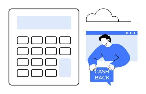 Cashback Concept with Online Interface and Calculator in Blue and White 스톡 일러스트