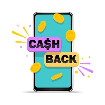 Cashback concept. Smartphone with button get started the cashback. Vector ill Stock Illustration