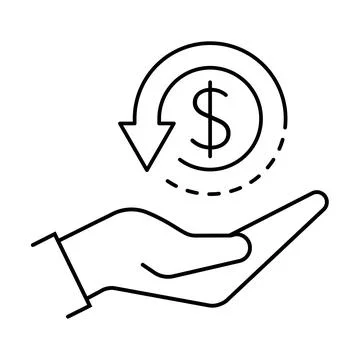 Cashback icon vector return money, cash back rebate hand and coin sign for gr Stock-Illustration
