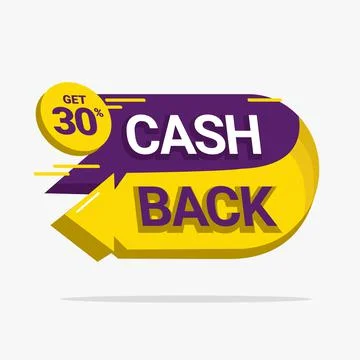 Cashback illustration banner with back arrow in purple and yellow Stock Illustration