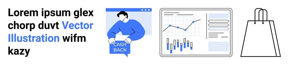 Cashback Offer, Data Analytics, and Shopping Themes in Modern Design Illustrazione stock