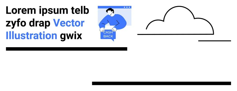 Cashback Offer with Simplistic Cloud and Text Elements in Blue and Black 스톡 일러스트