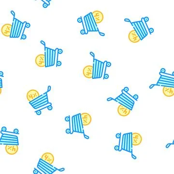 Cashback percentage in shop cart vector seamless pattern Illustrazione stock
