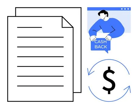 Cashback Process and Financial Document Representation with Economic Symbol Stock Illustration