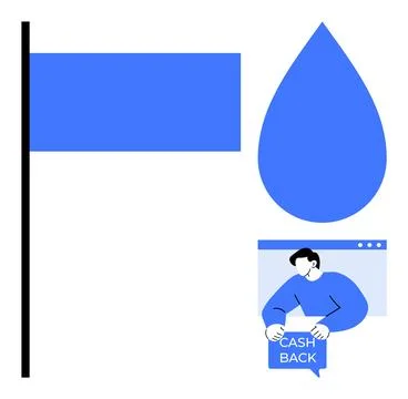 Cashback Program Promotion with Teardrop Shape and Person Holding Discount Si イラスト素材