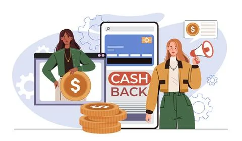 Cashback promotion concept with people. Vector illustration Stock Illustration