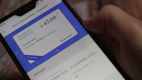 Cashback screen of the Bancoposta App of Poste Italiane with Postepay card. Stock Footage 147538429