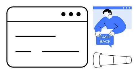 Cashback Website Promotion with Browser Window and Telescope Illustrazione stock