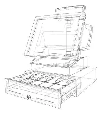 Cashbox with touch screen concept. Vector 스톡 일러스트