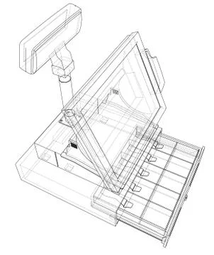 Cashbox with touch screen concept. Vector Illustrazione stock